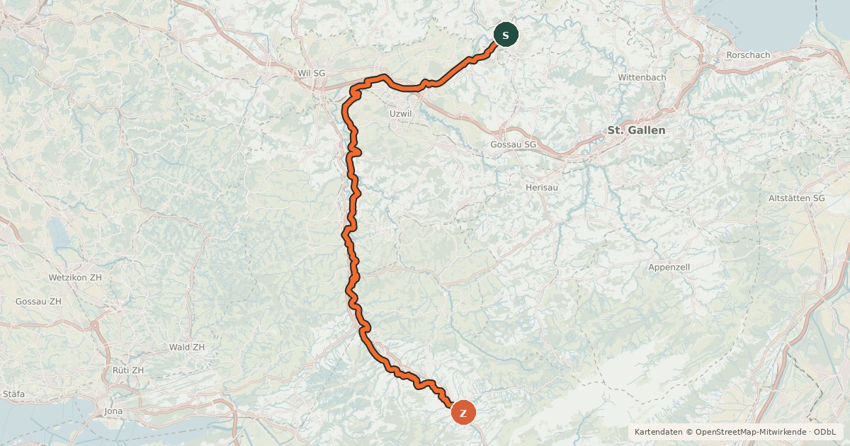 Kartenübersicht der Radroute Thur-Route