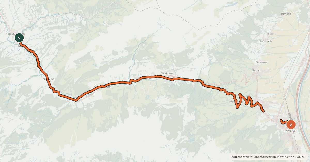 Kartenübersicht der Radroute Thur-Route