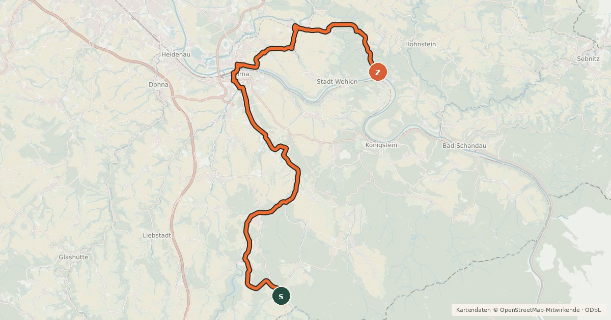 Kartenübersicht der Radroute Tissaer Wände - Bastei