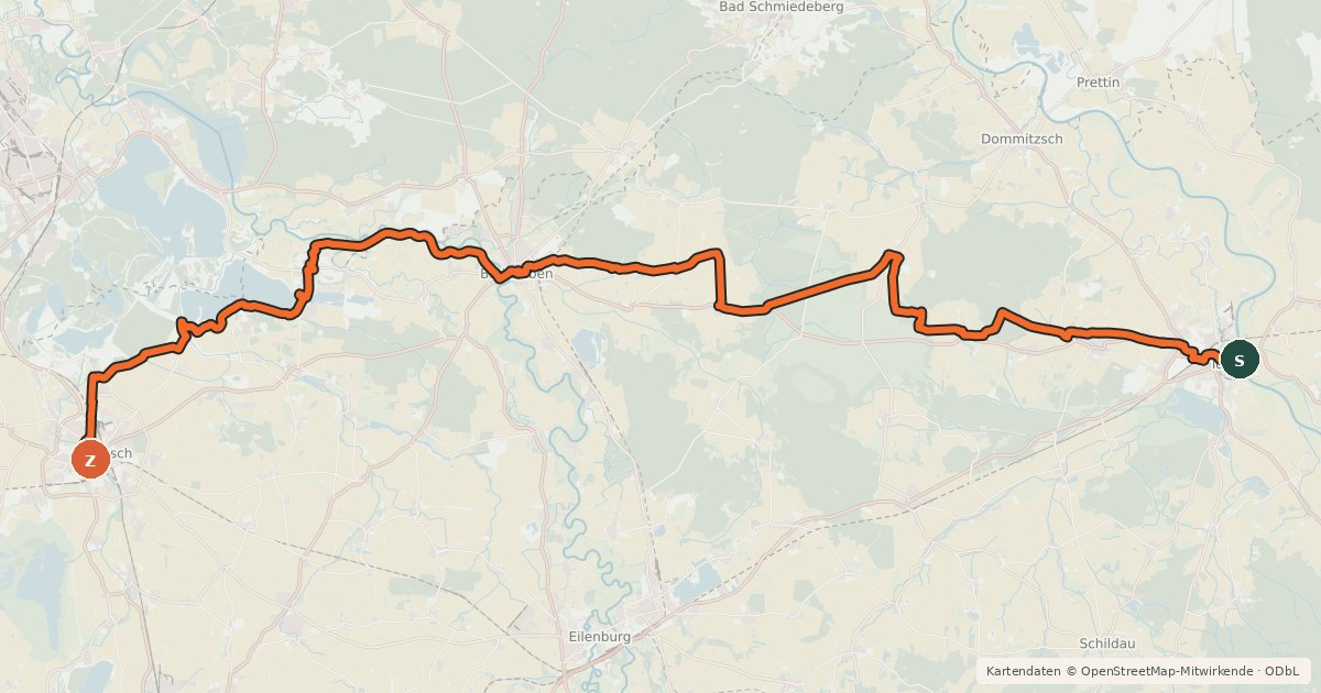 Kartenübersicht der Radroute Torgischer Radweg
