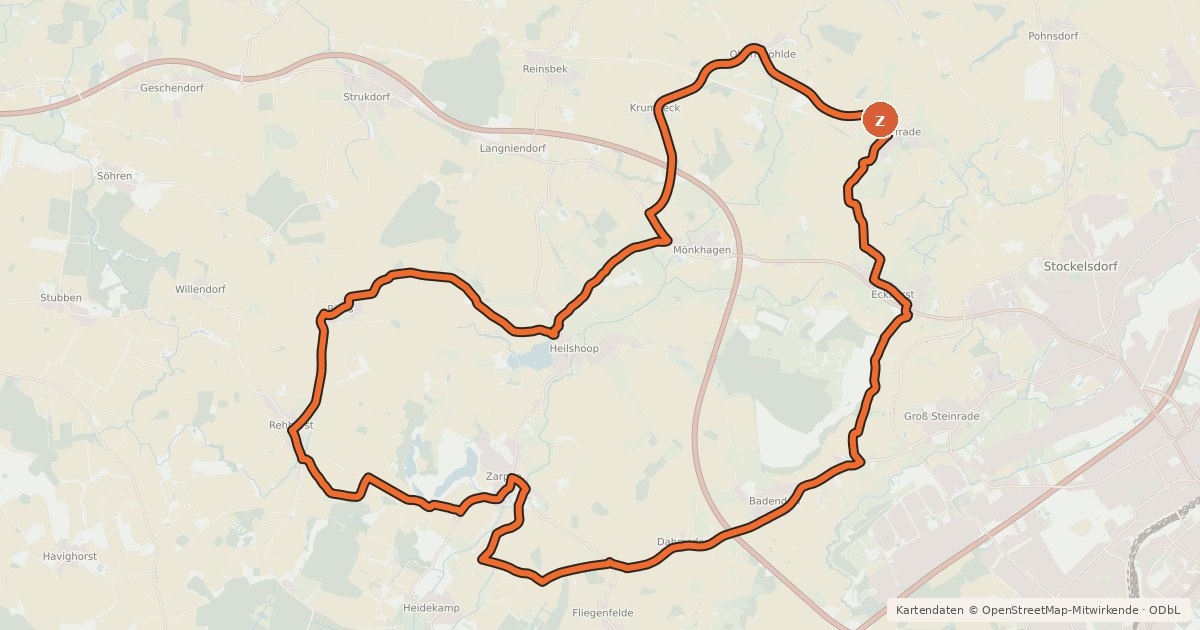 Kartenübersicht der Radroute Tour 1, Radwander-Rundweg, Stormarn