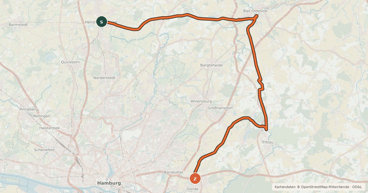 Kartenübersicht der Radroute Tour 10, Radwanderweg, Stormarn