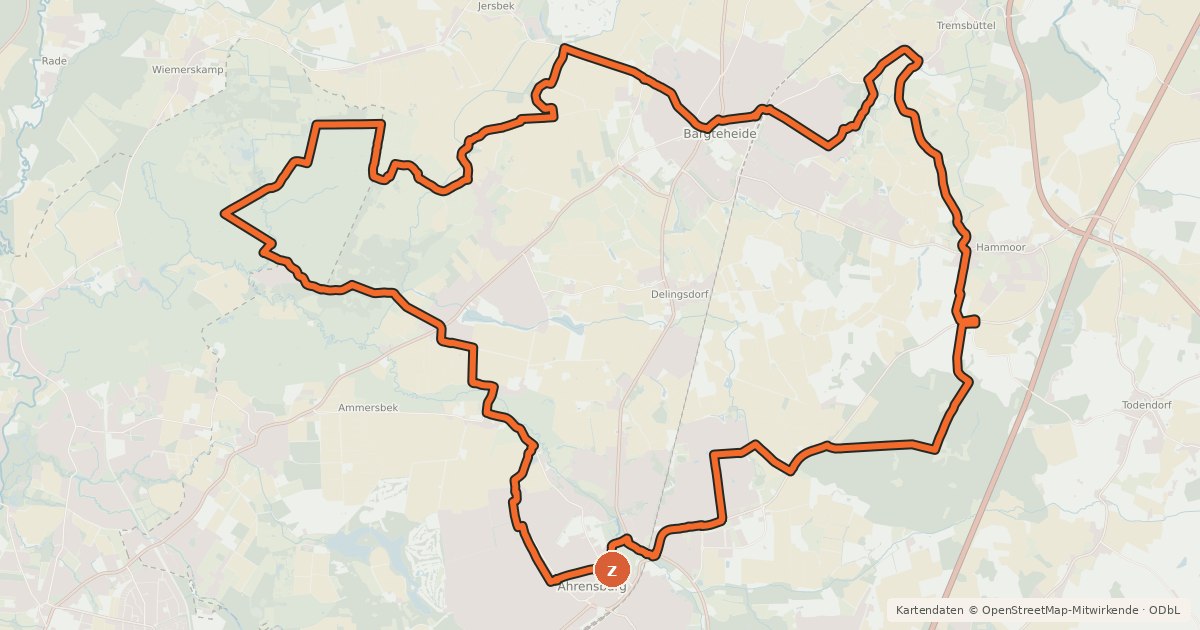 Kartenübersicht der Radroute Tour 12, Radwander-Rundweg, Stormarn
