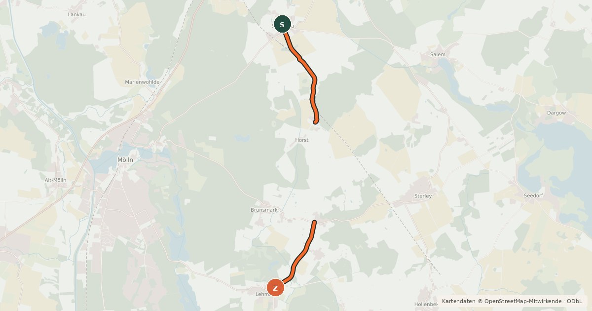 Kartenübersicht der Radroute Tour 14, Radwander Rundwege Herzogtum Lauenburg