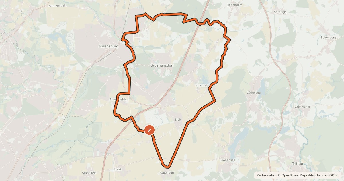 Kartenübersicht der Radroute Tour 16, Radwander-Rundweg, Stormarn