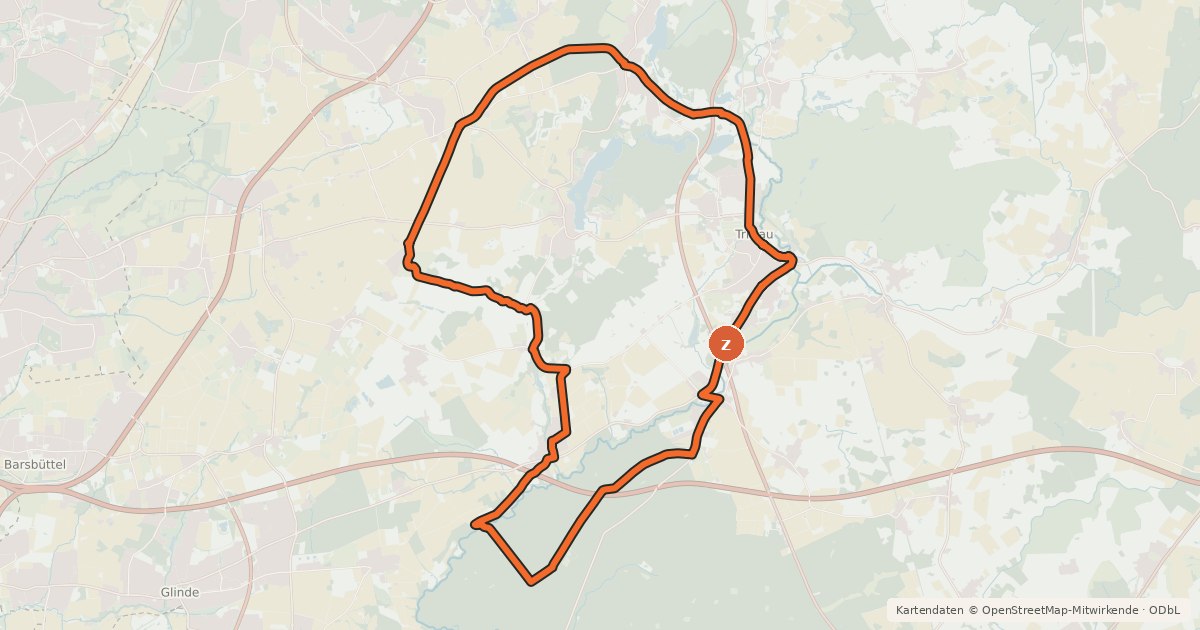 Kartenübersicht der Radroute Tour 19, Radwander-Rundweg, Stormarn