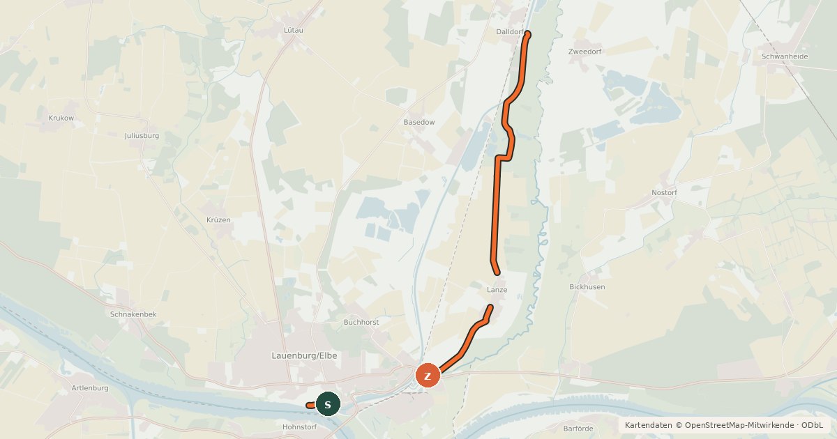 Kartenübersicht der Radroute Tour 20, Radwander Rundweg Herzogtum Lauenburg