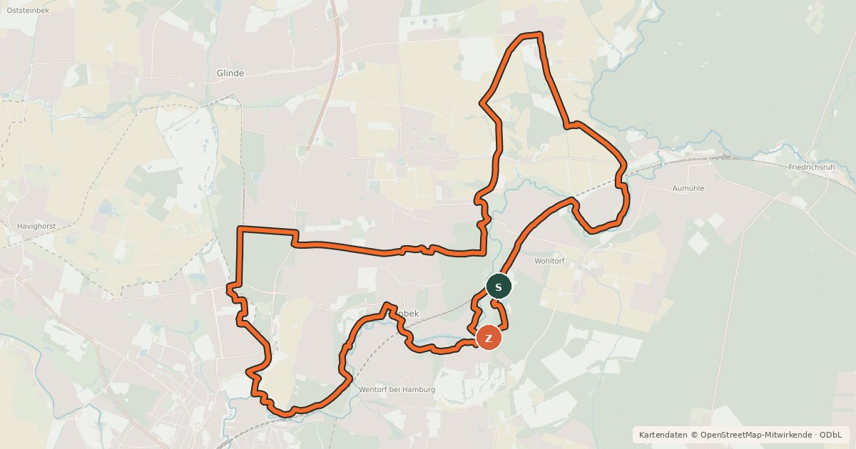 Kartenübersicht der Radroute Tour 22, Radwander-Rundweg, Stormarn