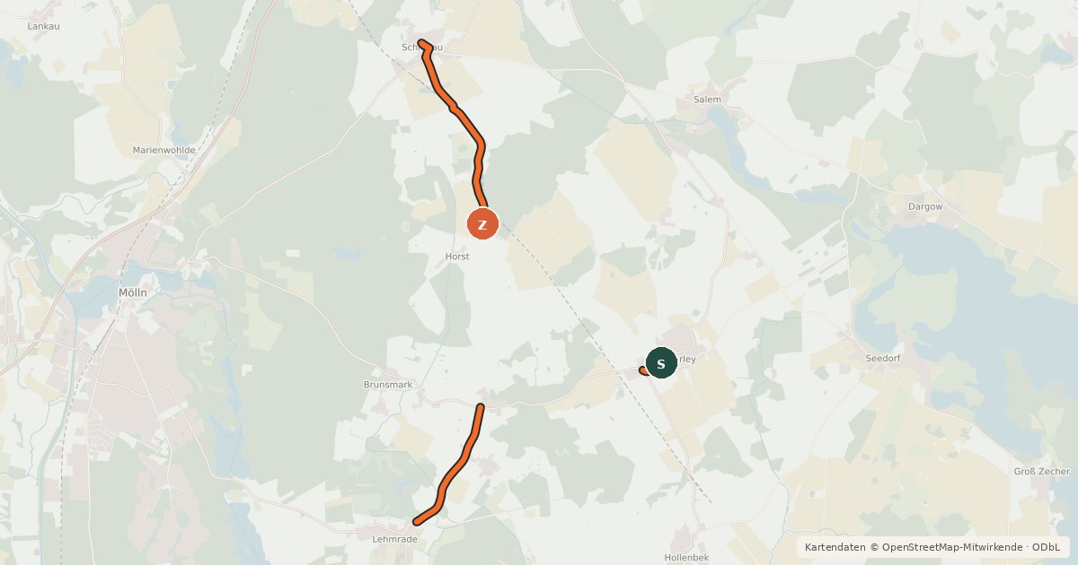 Kartenübersicht der Radroute Tour 28, Radwander Rundweg Herzogtum Lauenburg