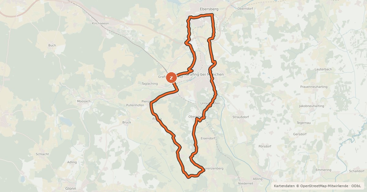 Kartenübersicht der Radroute Tour 5, nach Süden, Blick ins Brucker Moos