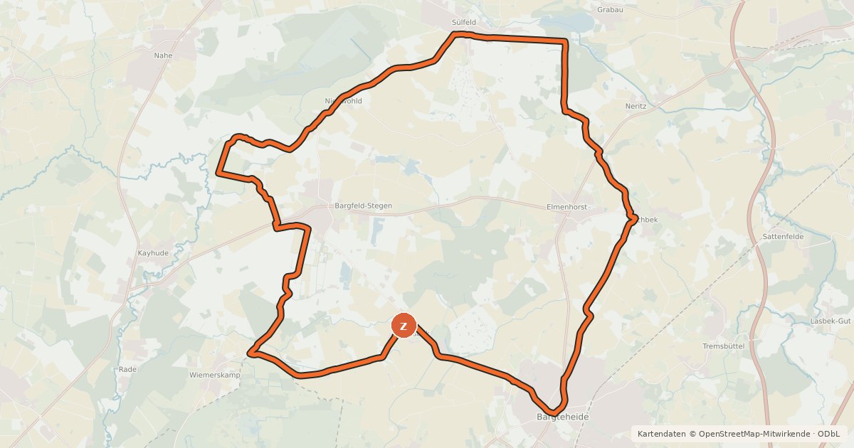 Kartenübersicht der Radroute Tour 6, Radwander-Rundweg, Stormarn