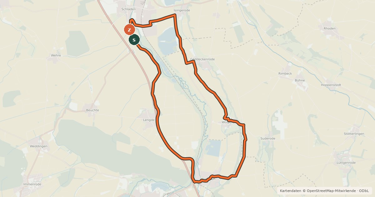 Kartenübersicht der Radroute Tour 6 - Schladen - Mühlentour