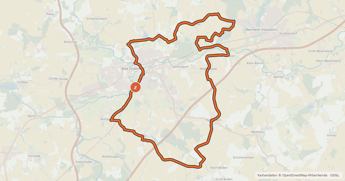Kartenübersicht der Radroute Tour 8, Radwander-Rundweg, Stormarn