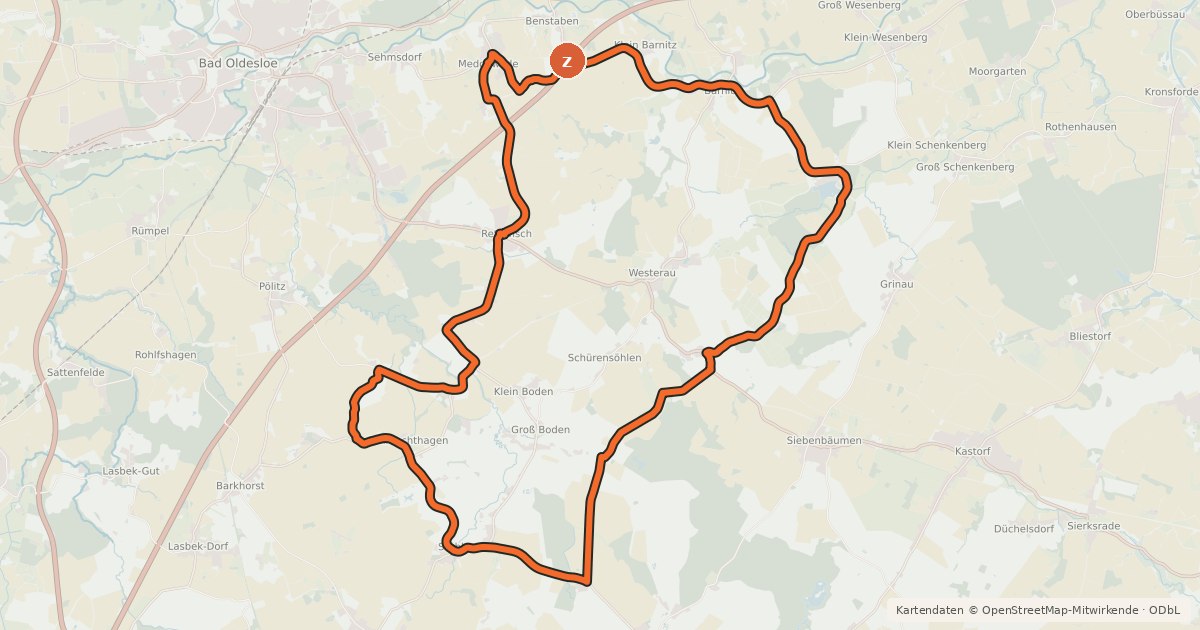 Kartenübersicht der Radroute Tour 9, Radwander-Rundweg, Stormarn