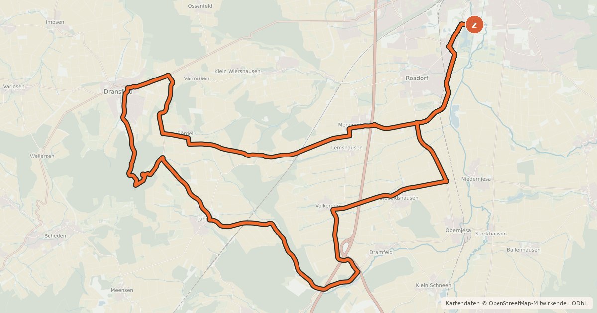 Kartenübersicht der Radroute Tour d'Energie 45