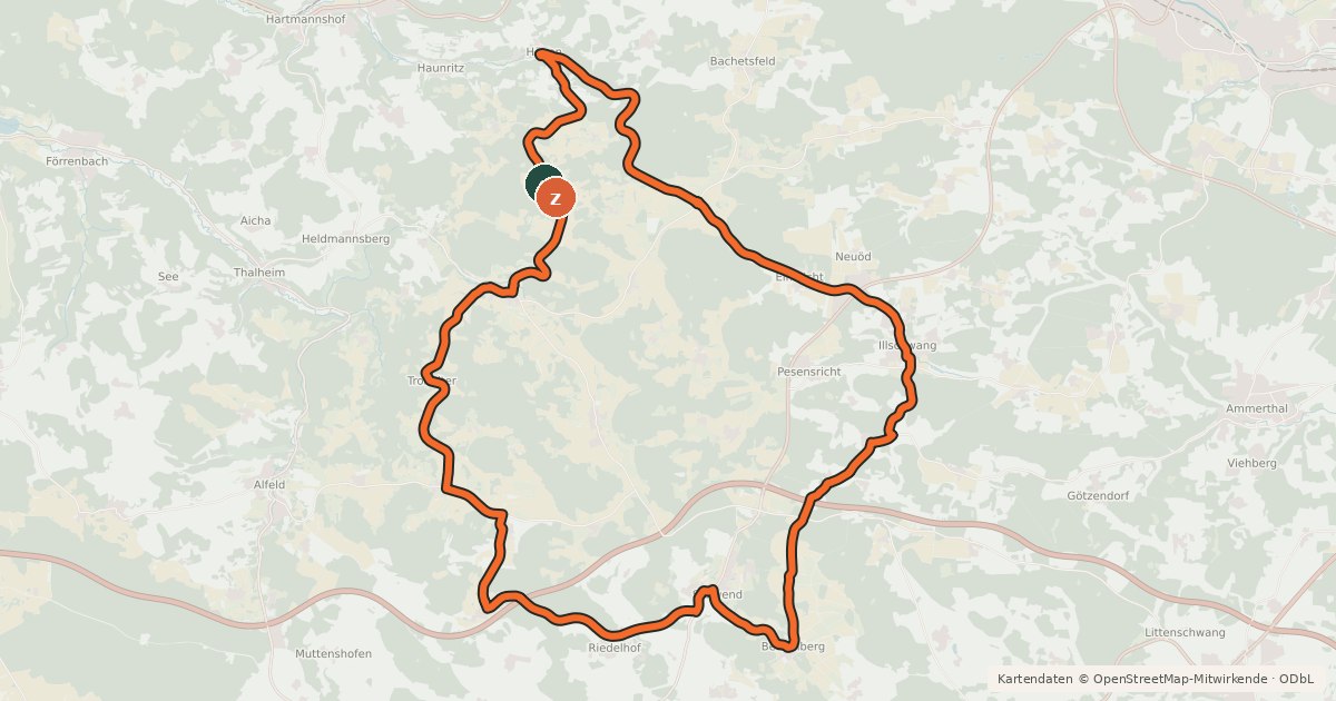 Kartenübersicht der Radroute Tour de Birgland