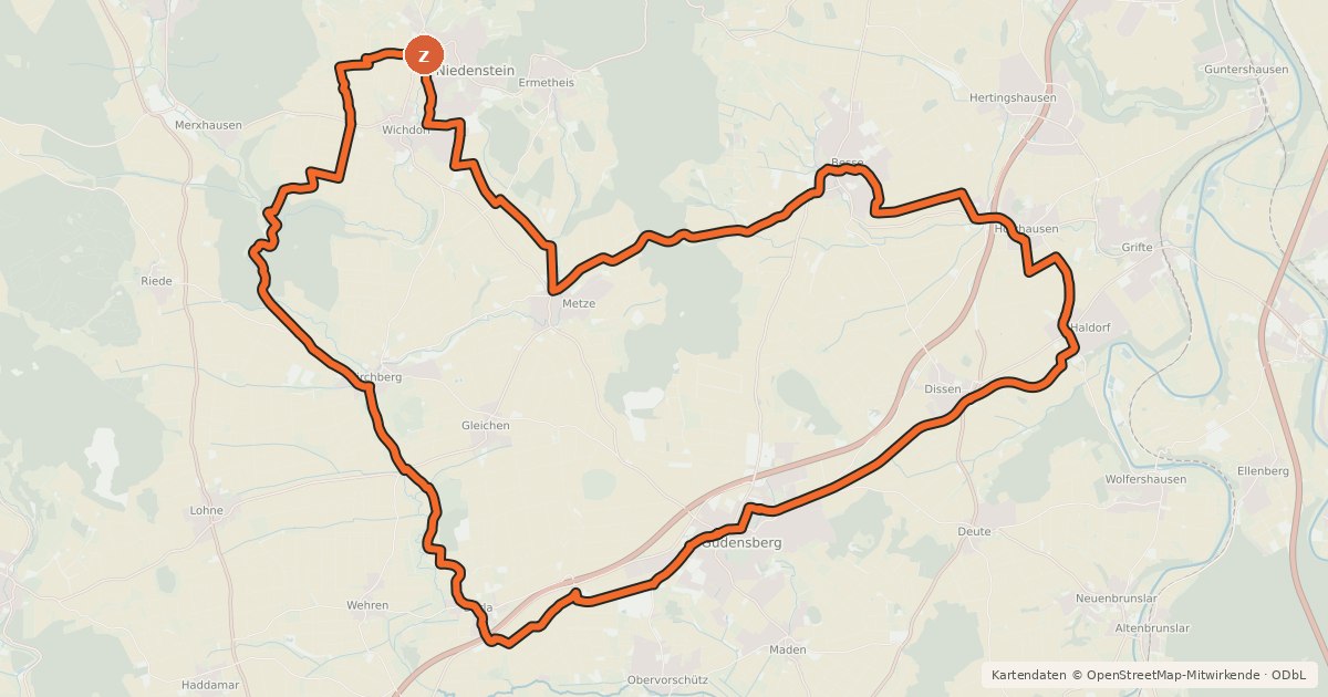 Kartenübersicht der Radroute Tour de Chattengau