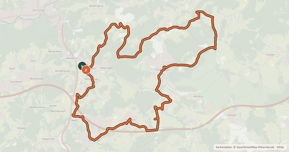Kartenübersicht der Radroute Tour de Eckenhagen