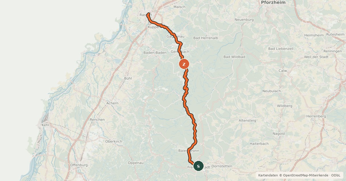 Kartenübersicht der Radroute Tour de Murg