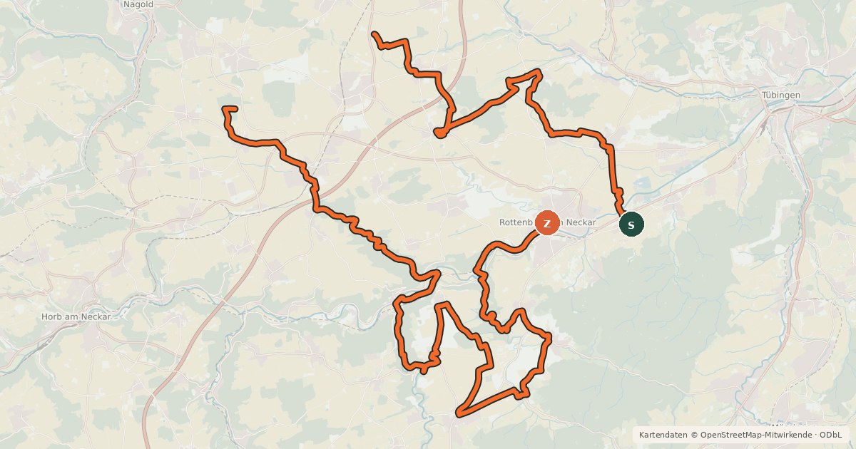 Kartenübersicht der Radroute Tour de Rottenburg
