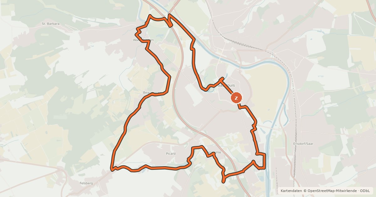 Kartenübersicht der Radroute Tour de Saarlouis