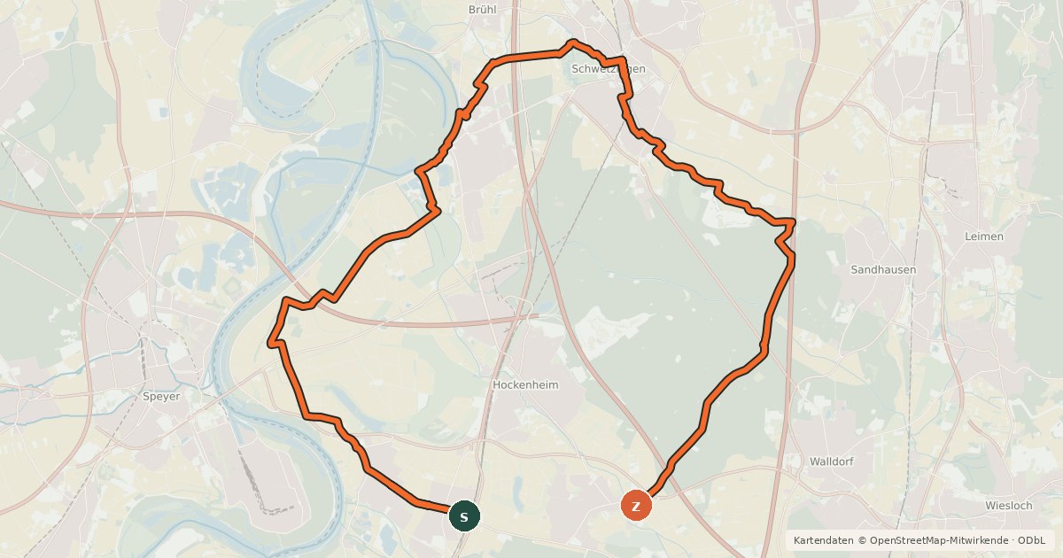 Kartenübersicht der Radroute Tour de Spargel - Abschnitt Neulußheim-Schwetzingen-Reilingen