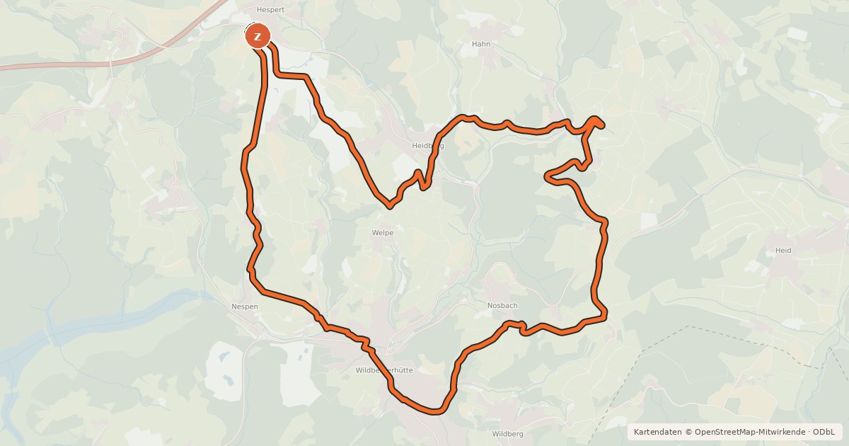 Kartenübersicht der Radroute Tour de Wildbergerhütte