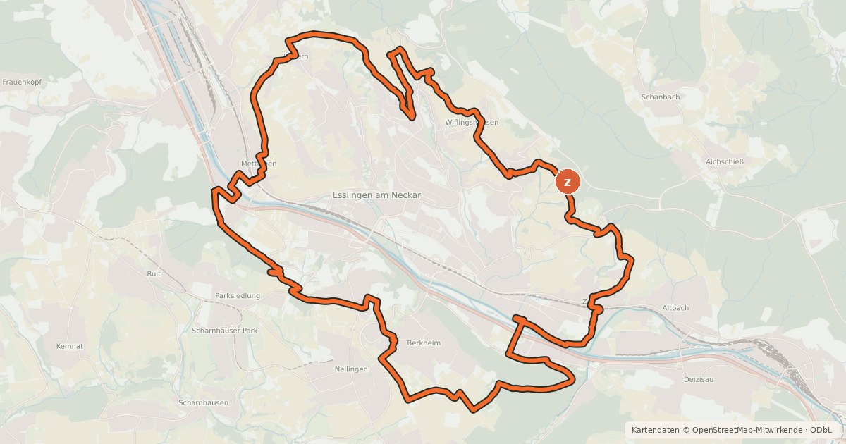 Kartenübersicht der Radroute Tour de Zwiebel