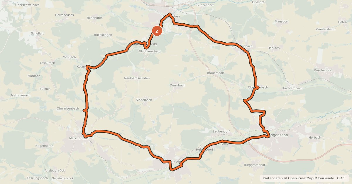Kartenübersicht der Radroute Tour der Energie