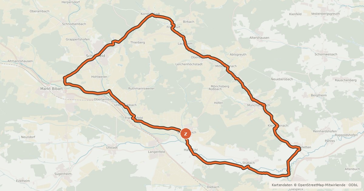 Kartenübersicht der Radroute Tour der Sinne