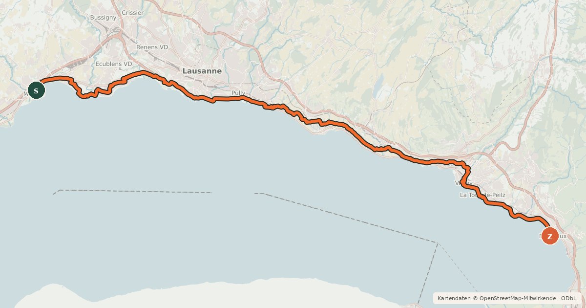Kartenübersicht der Radroute Tour du Léman