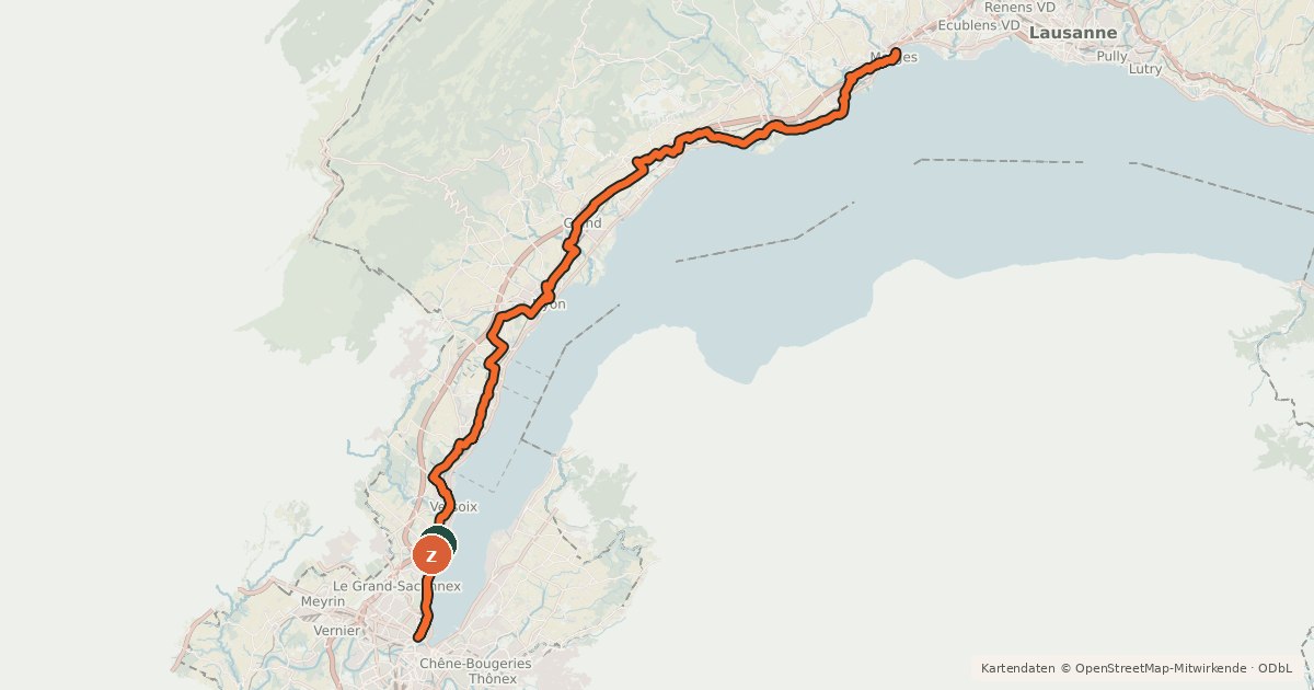 Kartenübersicht der Radroute Tour du Léman