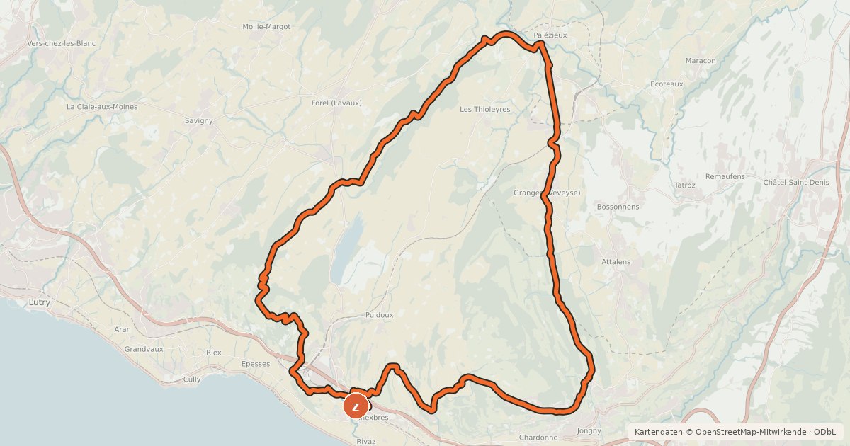 Kartenübersicht der Radroute Tour du Mont Pélerin