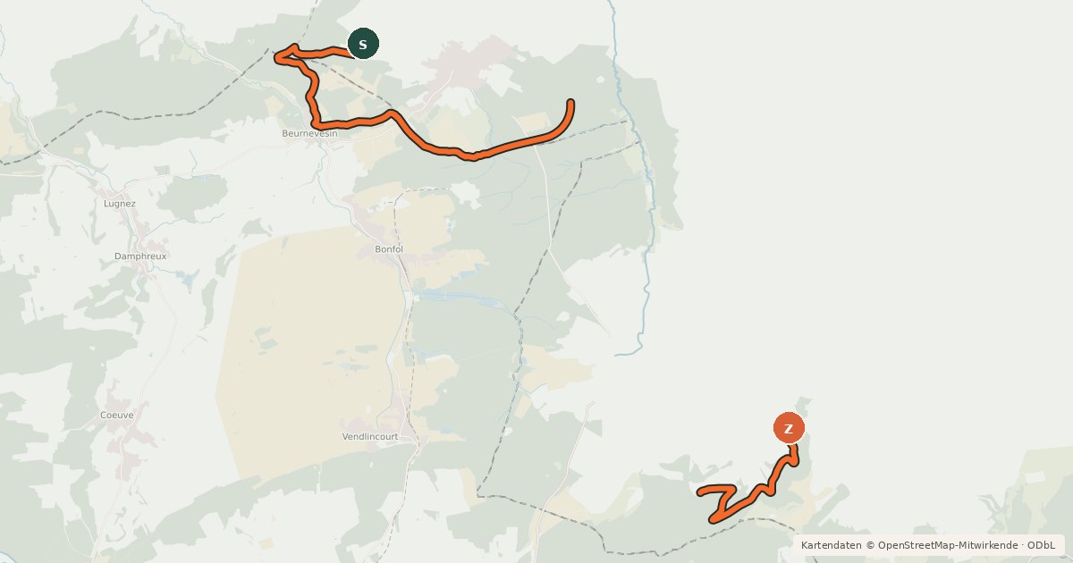 Kartenübersicht der Radroute Tour du Sundgau
