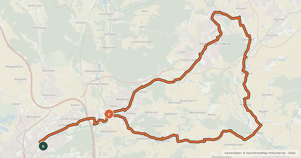 Kartenübersicht der Radroute Tour ins Puppenparadies