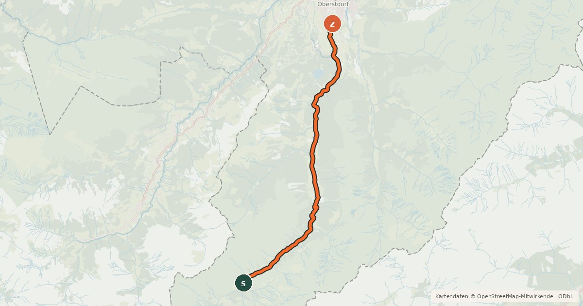 Kartenübersicht der Radroute Tour ins Stillach- und Rappenalptal