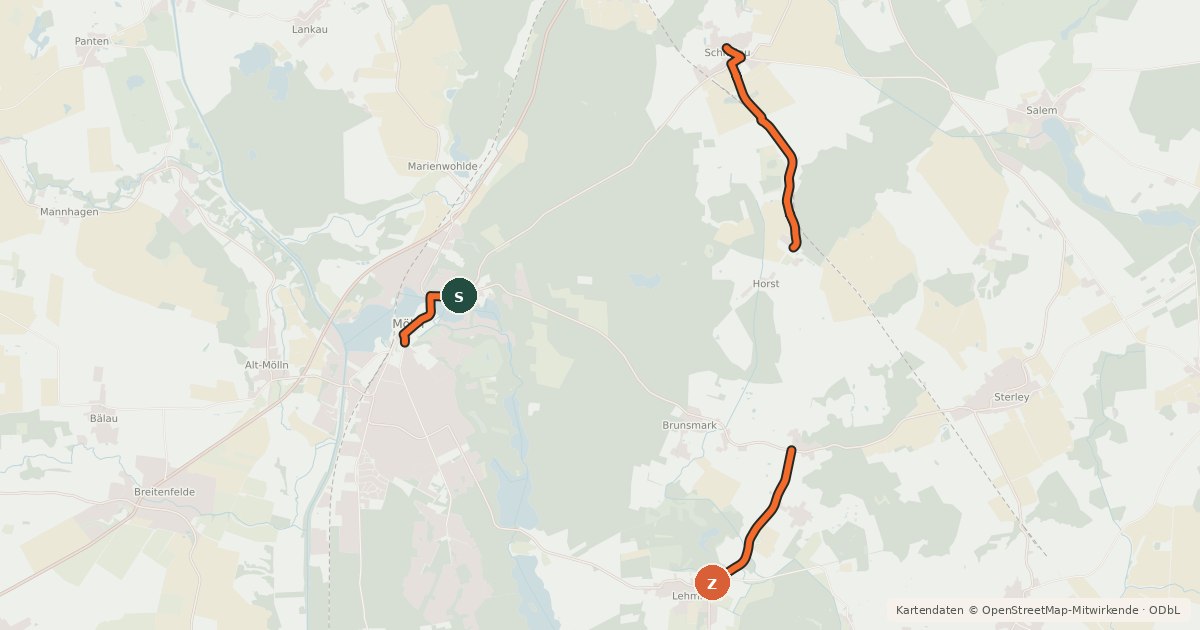 Kartenübersicht der Radroute Tour xx, Radwander Rundwege Herzogtum Lauenburg
