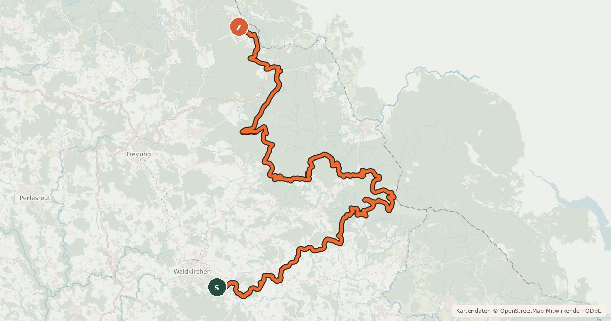 Kartenübersicht der Radroute Trans Bayerwald Nordroute Etappe 3