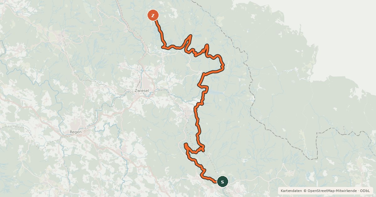 Kartenübersicht der Radroute Trans Bayerwald Nordroute Etappe 5
