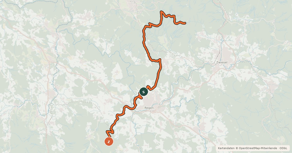 Kartenübersicht der Radroute Trans Bayerwald Quertrasse