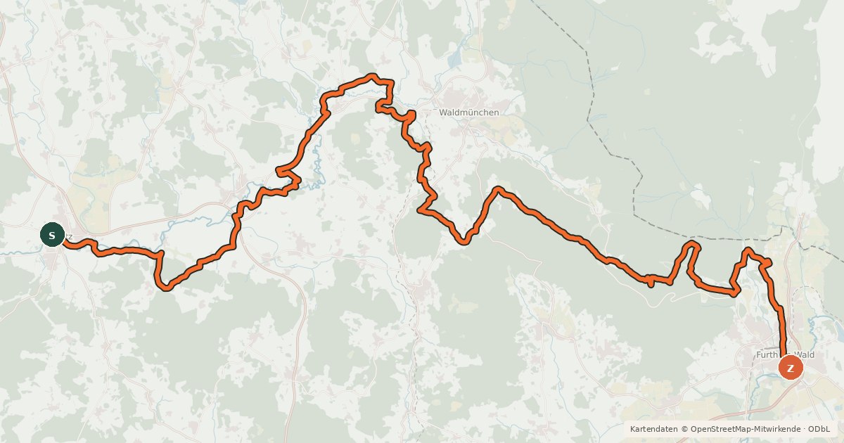 Kartenübersicht der Radroute Trans Bayerwald Südroute Etappe 1