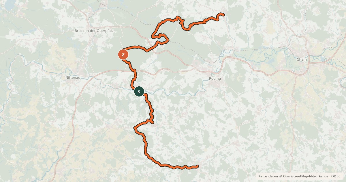 Kartenübersicht der Radroute Trans Bayerwald Südroute Etappe 3