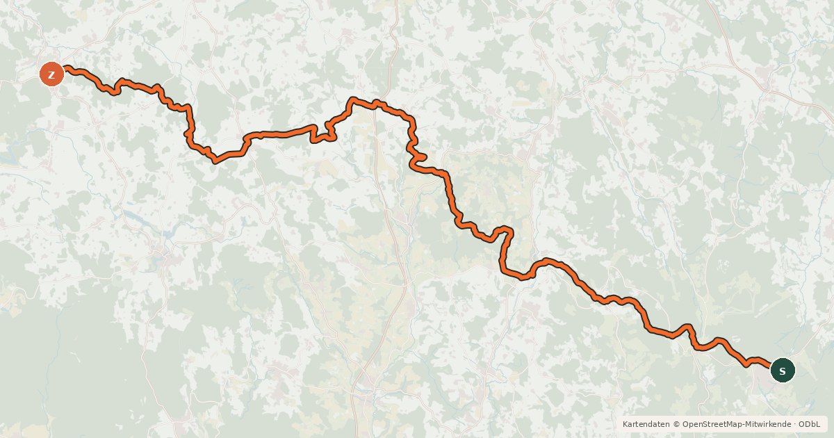 Kartenübersicht der Radroute Trans Bayerwald Südroute Etappe 4