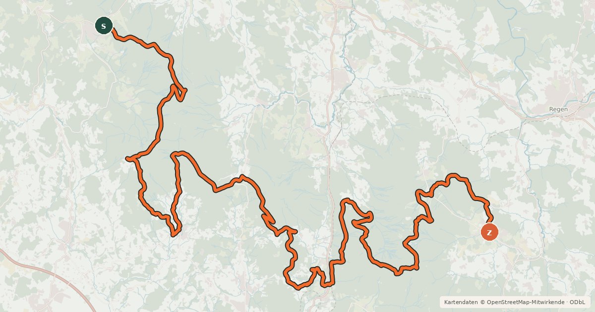 Kartenübersicht der Radroute Trans Bayerwald Südroute Etappe 5