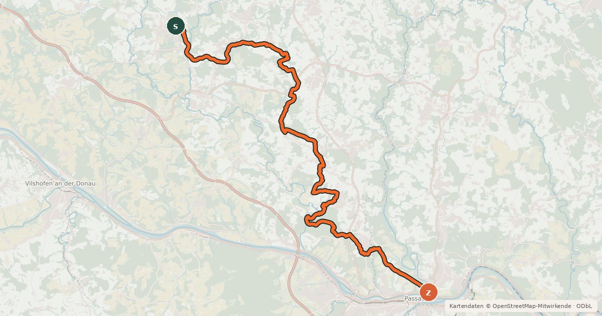Kartenübersicht der Radroute Trans Bayerwald Südroute Etappe 7
