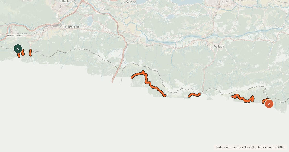 Kartenübersicht der Radroute Trans Karavanke