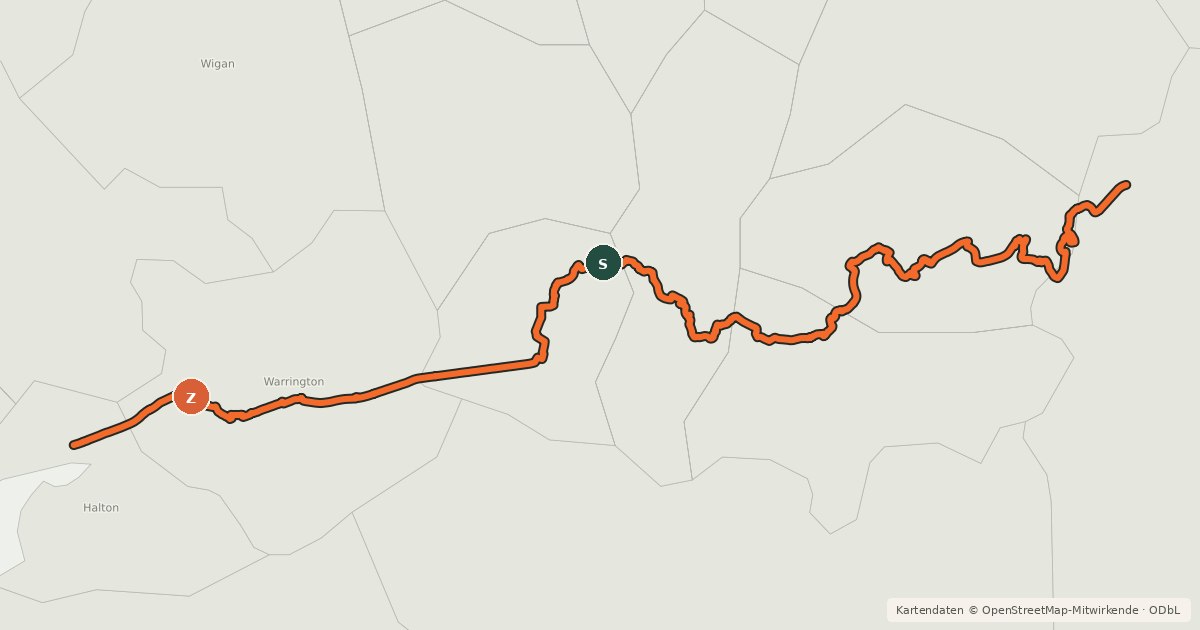 Kartenübersicht der Radroute Trans Pennine Trail