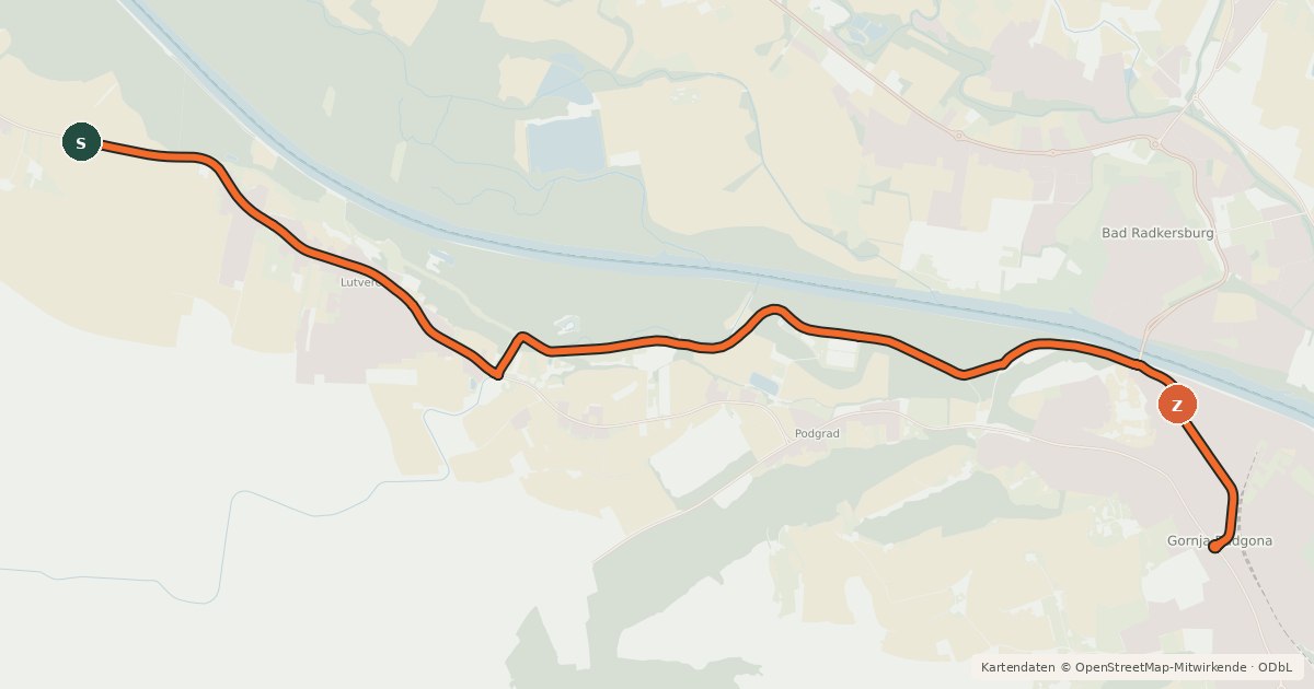 Kartenübersicht der Radroute Trate-Gornja Radgona-Hotiza-državna meja (Murska kolesarska pot)