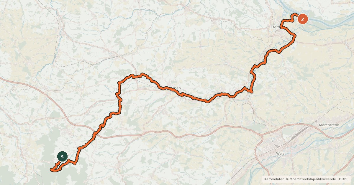 Kartenübersicht der Radroute Trattnachtalweg