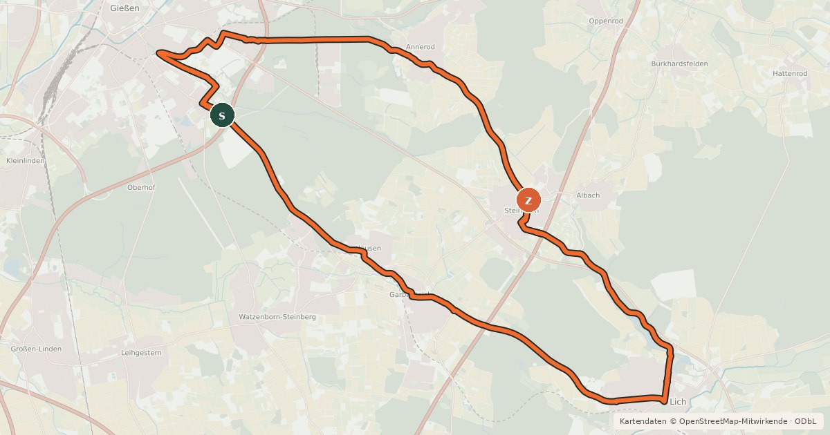 Kartenübersicht der Radroute Traumstern-Route
